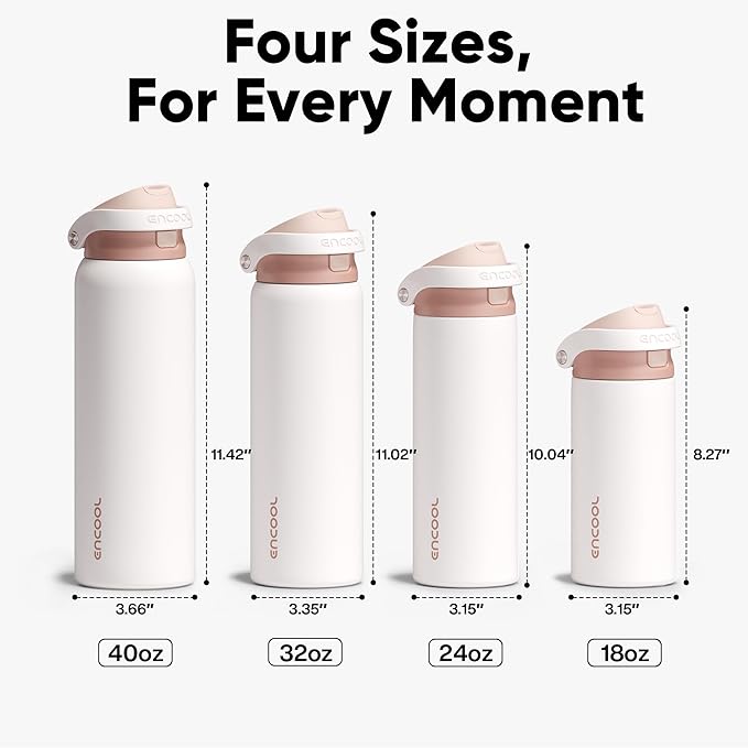 ENCOOL Leakproof Insulated Water Bottle with Straw Dual-Sip Water Bottle Bag-Safe Design for Work, Commute & Gym – Keeps Drinks Cold All Day, 24 oz, Coffee White ENCOOL