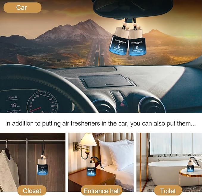 Car Air Freshener Hanging 2 Pack Car Air Fresheners Diffuser - Saffron Amber Fragrance Oil Air Diffuser for Car, 45+ days Long Lasting Fragrance, Two 0.27 FL OZ/8ML Made in USA Car Air Fresheners - Bloomnest