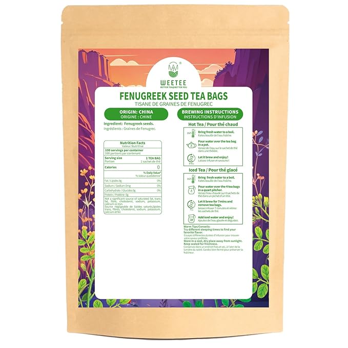 WT WEETEE Fenugreek Tea Bags 100 Count, 100% Natural Premium Whole Fenugreek Methi Seeds, Caffeine-free Nourishing Herbal, No Additives - Bloomnest
