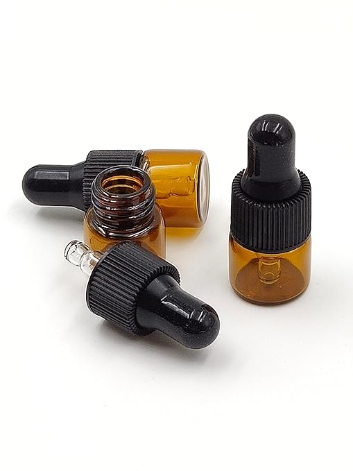 15Packs 1ml Tiny Amber Glass Mini Dropper Bottles for Essential Oils, Cosmetics, and Liquid Small Empty Travel Sample Vials with Dropper and Black Caps YYNGJCK