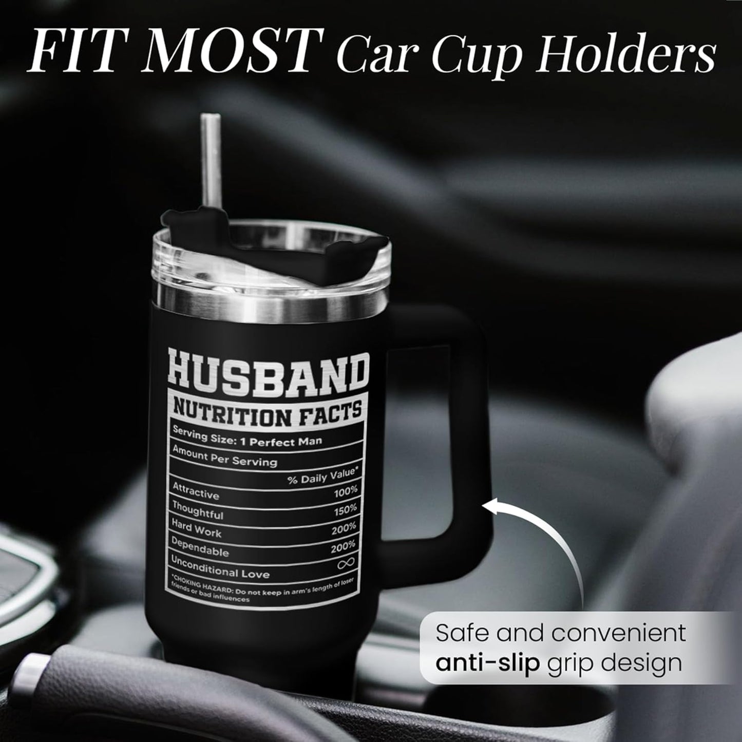 Best Husband Ever Gifts, Husbands Tumbler with Handle 40oz Stainless Steel Insulated with Straw Lid, Gifts for Hubby from Wife, Presents for Husband Valentines Birthday ChristmasWedding Anniversary