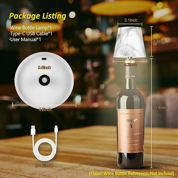 2025 New Bottle Lamp - LED Bottle Lights for Liquor & Wine Bottles, Cordless Lampshade, Whiskey Bottle Top Light, Bottle Stopper Night Light Kit, Rechargeable 3-Tone Touch-Dimmable - Bloomnest