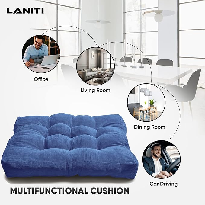 LANITI 24” Inch Extra Large Floor Cushions Tufted Floor Pillow for Adults Square Meditation Ultimate Comfort Oversized Pillows for Floor Cushion (Aqua) - Bloomnest