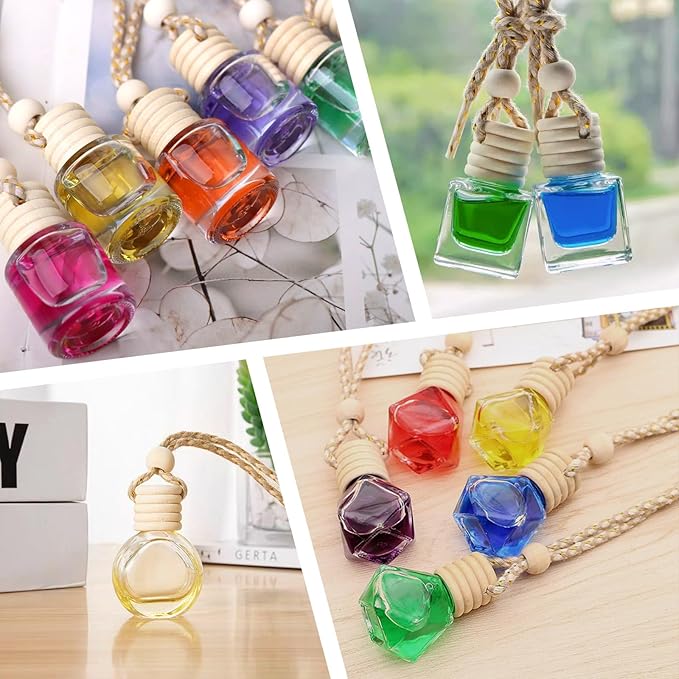 60Pcs Hanging Car Air Freshener Diffuser, 10ml Empty Glass Essential Pendant Bottles, Automotive Oil Aromatherapy Fragrance Perfume Containers - Bloomnest
