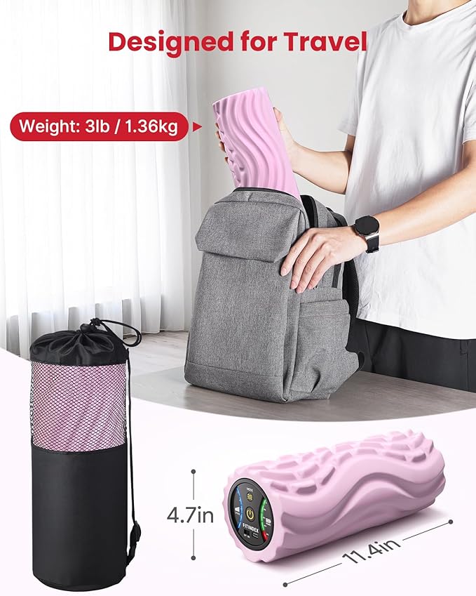 FITINDEX Vibrating Foam Roller for Back Pain, 5-Speed Foam Roller Muscle Massage, Exercise, Yoga, Muscles Deep Tissue, Pilates, Physical Therapy, Recovery, Neck, Leg, Rechargeable, Pink - Bloomnest