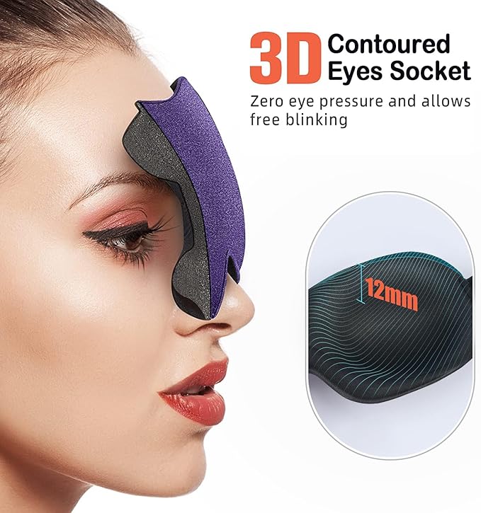 Sleep Mask Invisible Alar Deep Orbit 3D Eye Mask Ultra Lightweight & Comfortable Sleeping Mask for Travel, Nap, Shift Works,XL Purple - Bloomnest