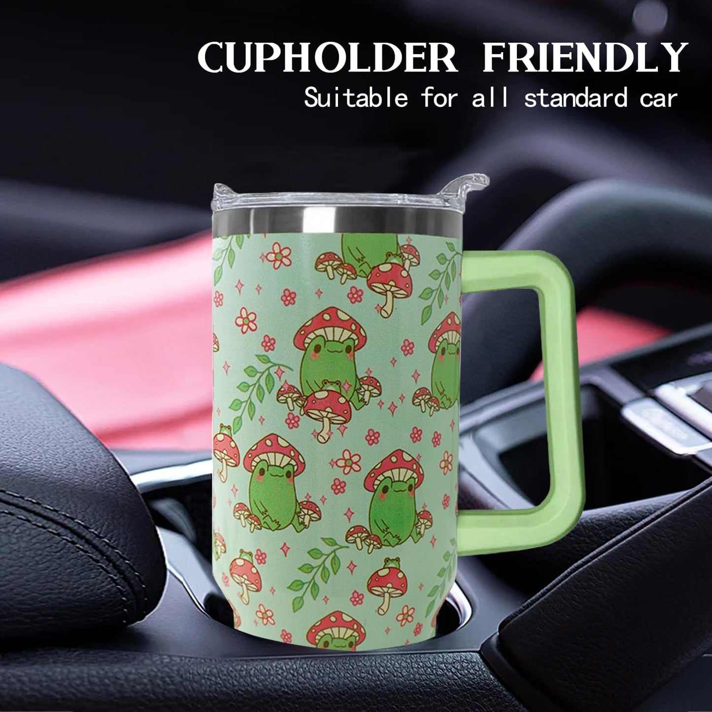 Ceovfoi 40 Oz Frog Tumbler With Handle, Green Coffee Travel Mug Cup and Water Bottle, Decor and Gifts for Women