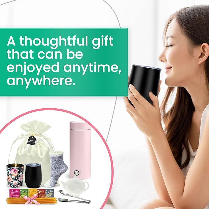 Tea Gift Basket for Women with Portable Kettle and Grippie Socks | Birthday Gift Set for Her, Mom,Wife, Co-Worker, Teacher Appreciation, Get Well - Bloomnest
