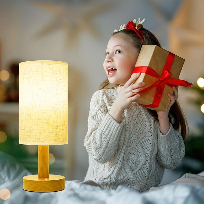 Rechargeable Cordless Table Lamp,Touch Control&Stepless Dimming,Wireless Bedside Ambient Night Light with Wood Base&Linen Shade,Portable Battery Lamp for Bedroom,Nightstand,Nursery,Camping,Outdoor - Bloomnest