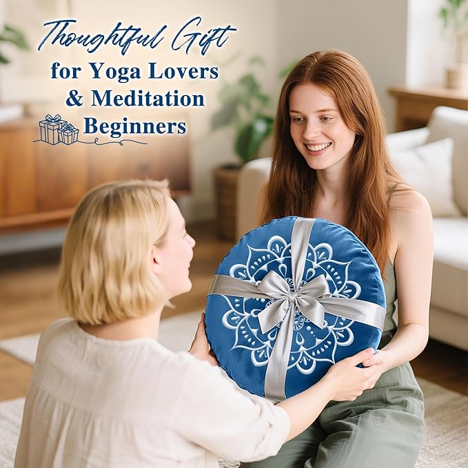 Hihealer Meditation Cushion, Traditional Tibetan Meditation Pillow Velvet Cover - Large Floor Cushion Seating for Adults - Yoga Buckwheat Bolster for Women、Moms - Bloomnest