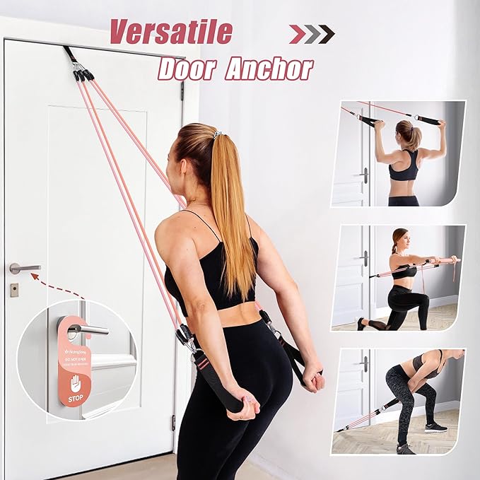 Upgraded Pilates Bar Kit with Resistance Bands Natural Latex for Women & Men, Heavy-Duty Stainless Steel Multifunctional Yoga Pilates Stick for Home Gym Exercise Fitness Equipment Full-Body Workouts - Bloomnest