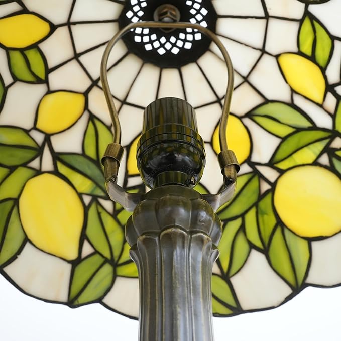 Tiffany Lamp Yellow Lemon Green Leaves Stained Glass Table Lamp Vintage Bedroom Desk Light for Home Dorm Office Art Craft Antique Decor Accent Aesthetic Nightstand Reading Light - Bloomnest