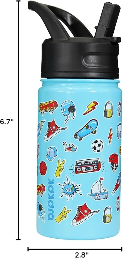 BJPKPK Insulated Water Bottle with Straw Lid, 15 oz Stainless Steel Metal Water Bottles, Reusable Leak Proof BPA Free Water Bottles, Cups, Thermo, Playground - Bloomnest