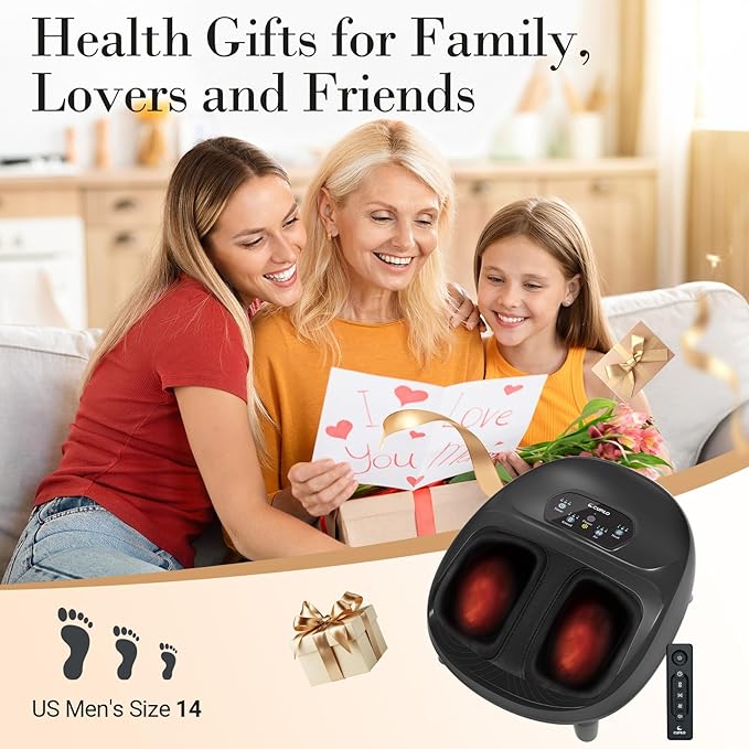 Foot Massager for Plantar Fasciitis, Upgraded Full Foot Shiatsu Massage, Remote Control Multi-Level Settings, Feet Massager for Neuropathy, Gifts for Men, Women, Fits Up to 14"