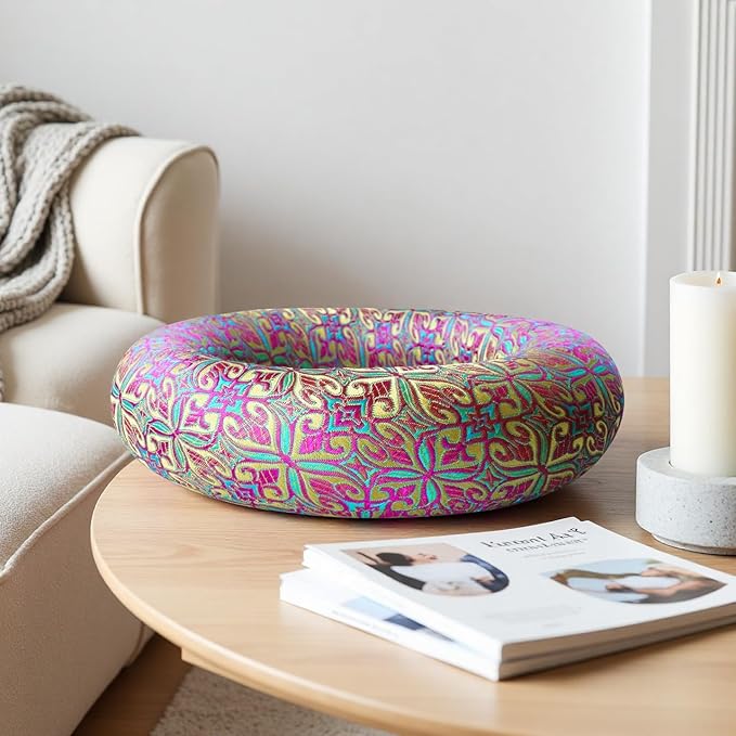 Singing Bowl Cushion for Tibetan Singing Bowls, Handmade Silk Brocade Round Cushion Pillow for Sound Healing and Crystal Sound Bowls Accessories(6.7 Inch,YellowPurple) - Bloomnest