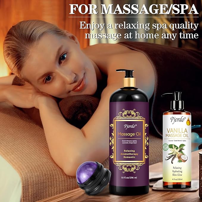 Massage Oil for Massage Therapy, Vanilla, Lavender Oil, with Massage Roller Ball, Massage Oils for Muscle Relaxing, Calming, Soothing & Moisturizing, Spa Gift Set for Her and Him - Bloomnest