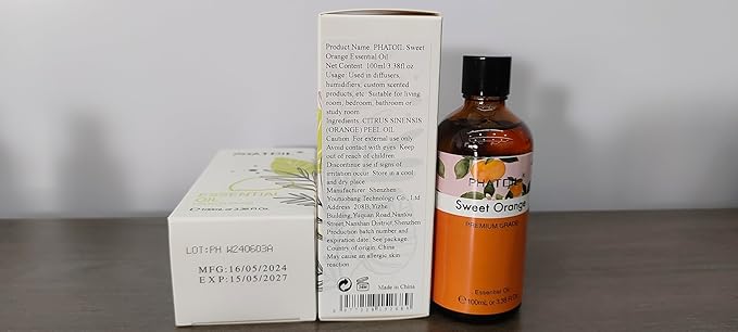 Sweet Orange 3.38fl.oz Essential Oil, PHATOIL Aromatherapy Essential Oils for Diffuser, Humidifier, Perfect for DIY Soap, Candle, Bath Bombs Making(100ml) - Bloomnest
