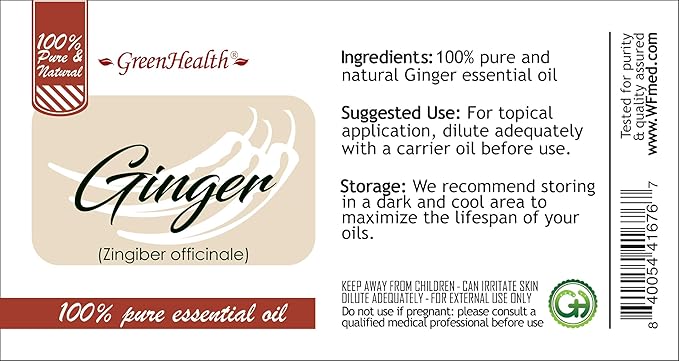 GreenHealth Ginger Essential Oil - 4 fl oz Amber Glass Bottle - 100% Pure & Natural Essential Oil