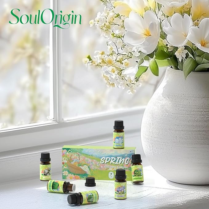 Spring Fragrance Oils Set, Essential Oil Gift Set for Diffuser, Spring Scent Diffuser Oil, Diffuser Scents Oil for Home,Freesia,Breeze,Fresh Green Willow,Fresh Cut Grass,Jasmine, After Rain - Bloomnest