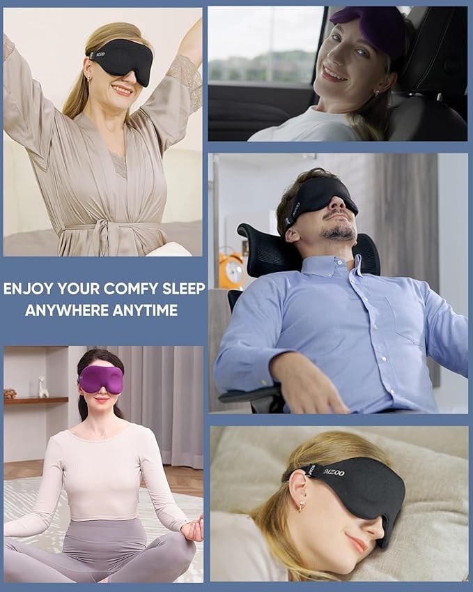 MZOO Luxury Sleep Eye Mask for Side Sleeper Men Women, Zero Eye Pressure 3D Sleeping Mask, Light Blocking Patented Design Night Blindfold, Soft Eye Shade Cover for Travel, Blue - Bloomnest