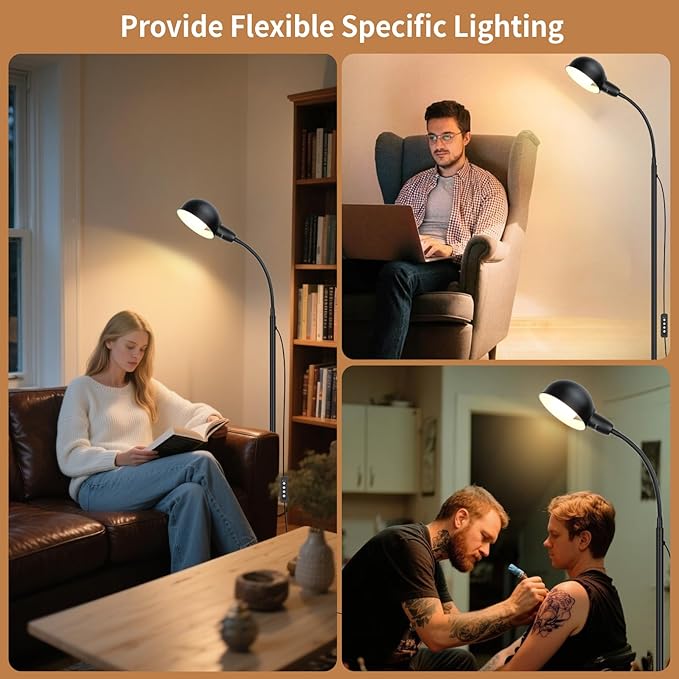 Floor Lamp with Flexible Gooseneck and Height Adjustable,Standing Lamp Include Dimmer LED Bulb,Ideal Tall Lamp with Dimmer and Timer Switch for Reading,Bedside and Living Room (Black) - Bloomnest