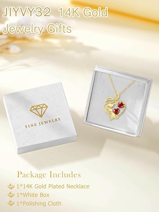 14K Gold Double Birthstone Heart Necklace for Women Mom, Mother Son/Daughter Pendant Necklace for Christmas Mother's Day Birthday Gifts for Wife Daughter Grandmom - Bloomnest