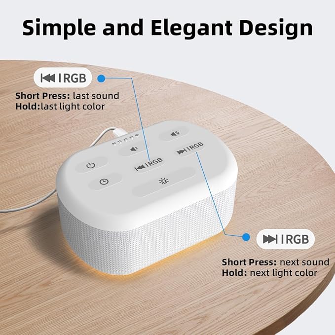 White Noise Machine Sound Machine 30 Soothing Sounds Brown Noise Machine with 12 Night Light Colors Sleep Sound Machine for Adults Baby Kids Noise Canceling for Office Home Privacy Auto-Off Timer - Bloomnest