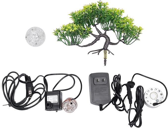 Tabletop Fountain Resin Indoor Home Decoration, 12LED Color Lights Waterfall Fountain 110V Desktop Fountain, with Atomizer, Small pots and Fish Tanks, Rockery Water Fountain for Bedroom Relaxation.