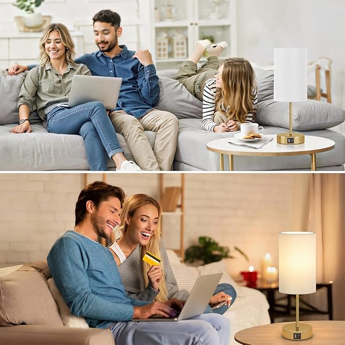 AKASUKI Table Lamp for Bedroom, 3 Way Dimmable Touch Lamp with Dual Charging Station, Small Bedside Lamps for Night Stands, Living Room, Office(LED Bulb Included) - Bloomnest