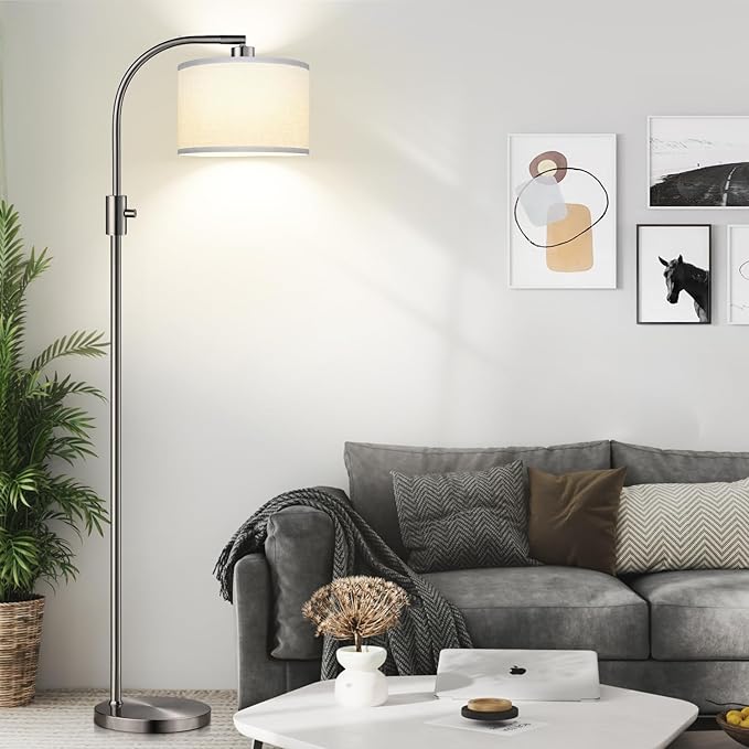 Nintiue Dimmable Floor Lamp, 1200 Lumens LED Edison Bulb Included, Arc Floor Lamps for Living Room Modern Standing Lamp with Linen Shade, F1599 - Bloomnest