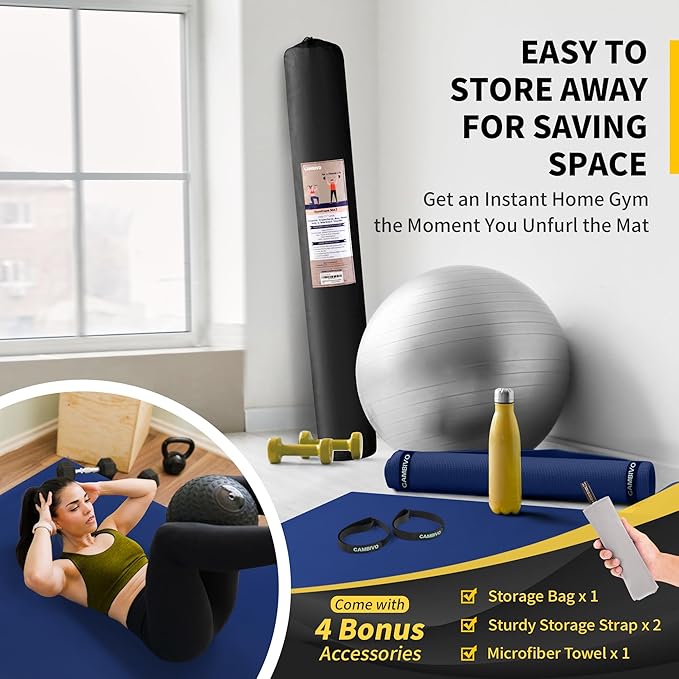 CAMBIVO Large Exercise Mat for Home Workout, 8'x6'/7'x5'/6'x4' (7 mm) Extra Thick Exercise Mat for Home Gym, Shoe-Friendly, Non-Slip Gym Mat for Jump Rope, Weights, Cardio, Fitness - Bloomnest