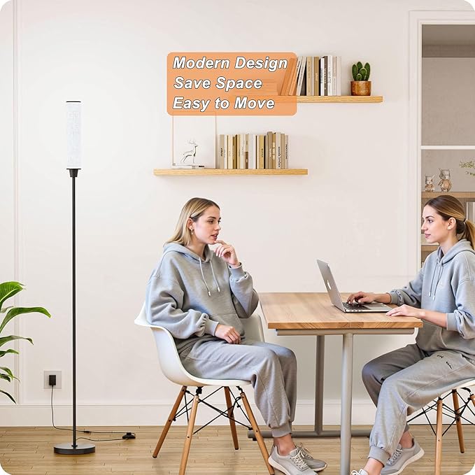 Floor Lamp with Remote Control, Floor Lamps for Living Room/Bedroom/Office, Stepless Adjustable 3000K-6000K Colors and 10-100% Brightness,Standing Light with Foot Switch (Black+Beige Linen) - Bloomnest