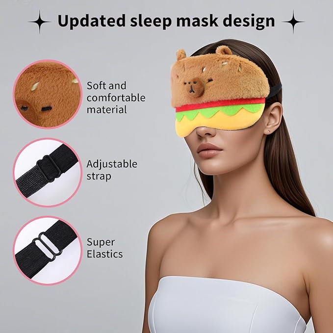 Cute Sleep Eye Masks for Kids, Kawaii Cartoon Kids Sleeping Mask for Women Boys Girls Teens, Soft Plush Adjustable Eyeshade Silk Travel Nap Eye Cover, Brown Burger - Bloomnest
