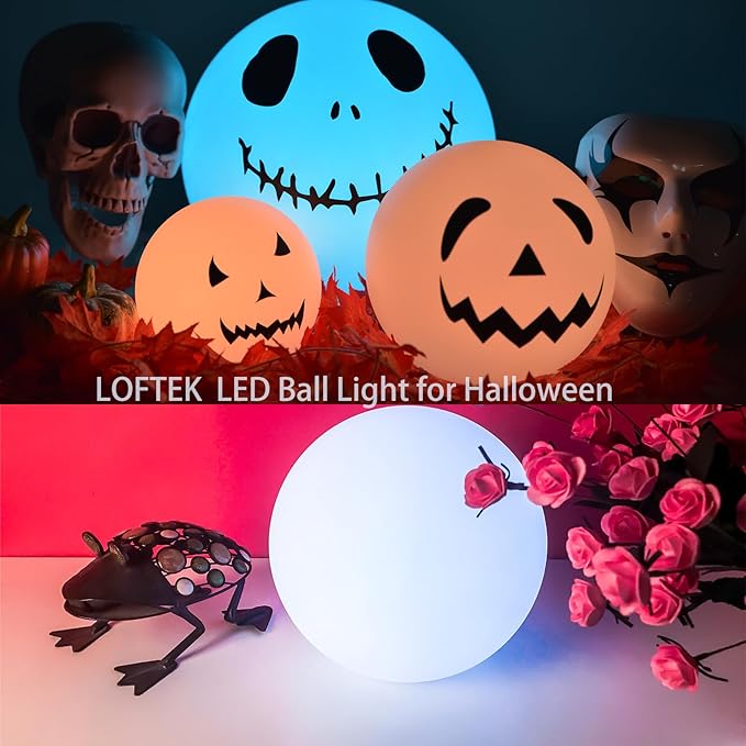 LOFTEK 8-inch LED Night Light Ball: 16 RGB Colors and Dimmable Globe Light with Remote, Upgraded Folding Handle, Seamless Matte Housing, Rechargeable IP65 Floating Pool Light, for Nursery or Decor - Bloomnest