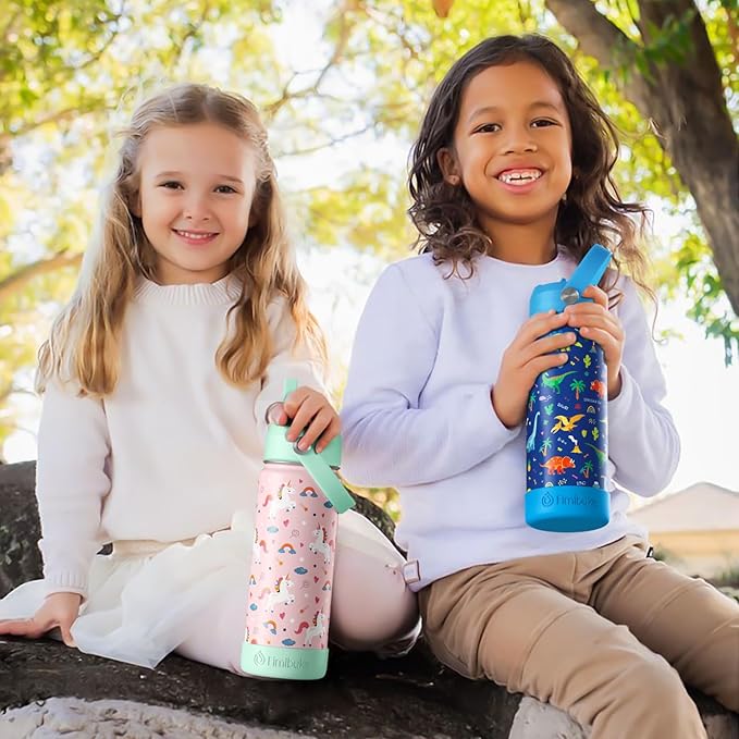 Fimibuke Kids Insulated Water Bottle, 18oz BPA FREE Kids Cups with Straw Double Wall Vacuum Tumbler 18/8 Stainless Steel Leak Proof Toddler Water Bottle for School Boys Girls (2 Pack, Game+Space) - Bloomnest
