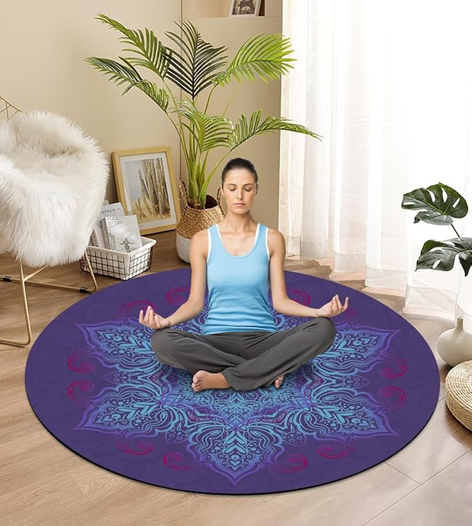 Round Meditation Pilates Yoga Mat Luxury Suede Large Yoga Mat Natural Rubber Non-Slip Base is ery Suitable for Meditation, Stretching, Yoga Environmental Protection, Fitness Exercise, Home and Outdoor. 140CM Diameter - Bloomnest