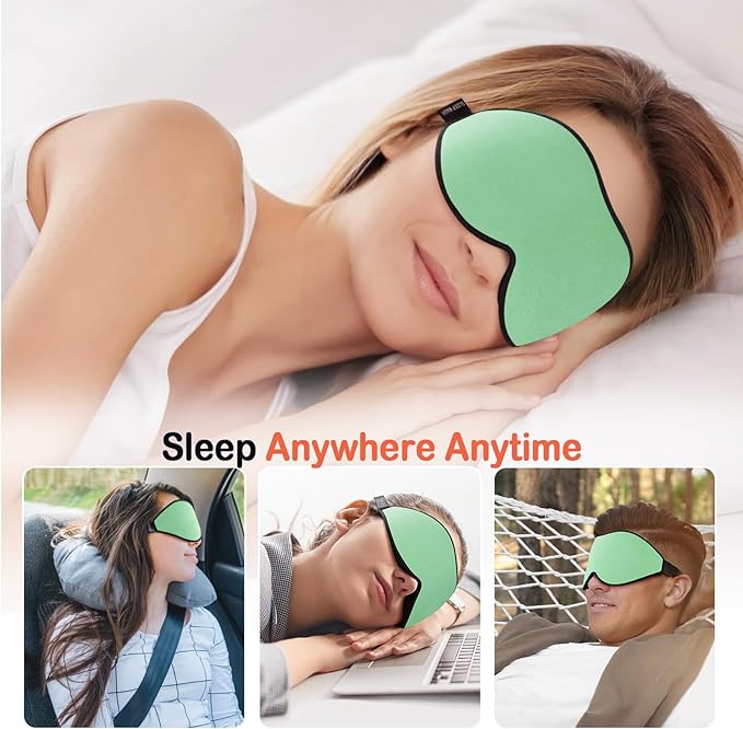 LitBear Sleep Mask for Side Sleeper Women Men, Eye Mask for Sleeping Light Blocking, 3D Contoured Cup Sleeping Mask, Soft Breathable Sleep Eye Mask with Adjustable Strap for Flight, Mint Green - Bloomnest