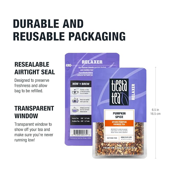 Tiesta Tea - Pumpkin Spice Rooibos Loose Leaf Tea, Premium Caffeine-Free Herbal Infusion, Reseable Pouch, Brew Hot or Iced, Makes up to 25 Cups, 2 Ounce - Bloomnest