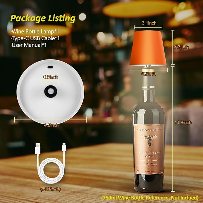 2025 New Wireless Bottle Lamp - LED Bottle Lights for Liquor & Wine Bottles, Cordless Lampshade, Whiskey Bottle Top Light, Bottle Stopper Night Light Kit, Rechargeable 3-Tone Touch-Dimmable - Bloomnest