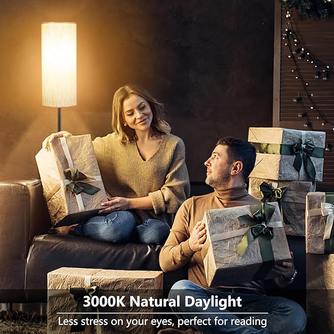 Floor Lamps for Living Room, Modern Standing Lamp, Minimalist Pole Lamps, Stepless Dimmable 9W Bulb Included, Tall Lamp with Linen Shade, Lamps for Bedroom, Office, Kids Room, Reading Light - Bloomnest