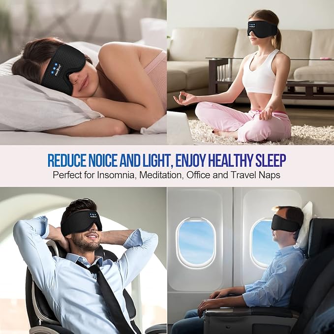 MUSICOZY 3D Bluetooth 5.4 Sleep Headphones, Breathable Wireless Music Eye Mask, Sleeping Headphones with Headband for Side Sleepers, Women, Men, Air Travel, Unique Tech Gifts - Bloomnest