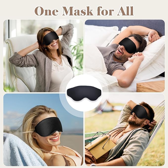 3D Cooling Eye Mask Sleep Mask for Men & Women, 100% Pressure-Free & Light Block-Out Eye Mask for Sleep with Easy Adjustable Strap, Night Eye Cover for Travel, Black - Bloomnest