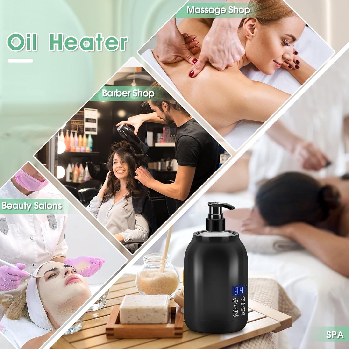 Gugxiom Massage Oil Warmer, LED Display Single Bottle Pro Massage Heater, Temperature Control Oil Heater for Massage with 2 Oil Bottle Dispenser, for Lotion Cream (US Plug)