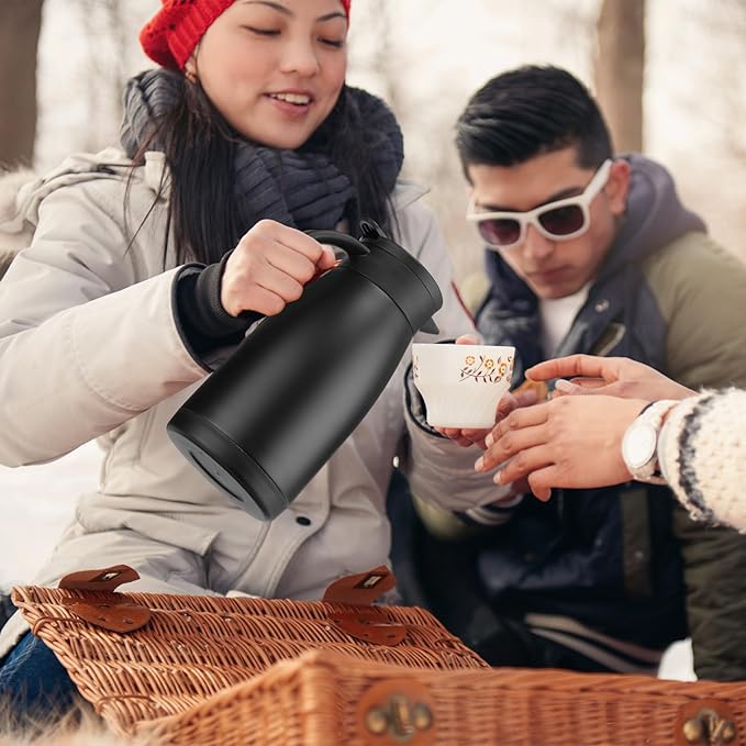 Norme 2 Pcs Thermal Coffee Carafe Insulated Stainless Steel Coffee Carafe for Hot Liquid Vacuum Thermal Pot Creamer Pitcher Dispenser with Brushes Keeping Hot Water Milk(Black,34 oz) - Bloomnest