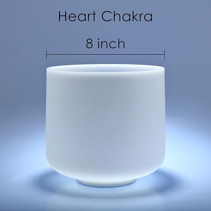 TOPFUND 8 inch 432Hz F Note Crystal Singing Bowl Heart Chakra with Carrying Case and Suede Mallet
