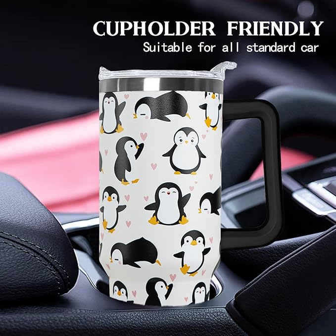 Ceovfoi 40 Oz Penguin Tumbler With Handle, Coffee Travel Mug Cup Water Bottle, Penguin Decor and Gifts for Women - Bloomnest