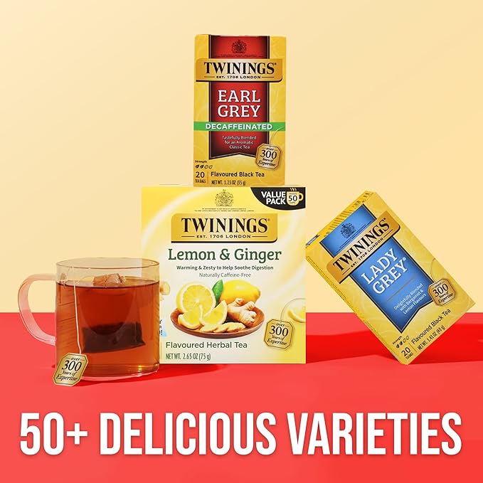 Twinings Decaffeinated Earl Grey Black Tea Individually Wrapped Bags, 20 Count (Pack of 1), Flavoured with Citrus and Bergamot, Enjoy Hot or Iced, 20 Teabags - Bloomnest
