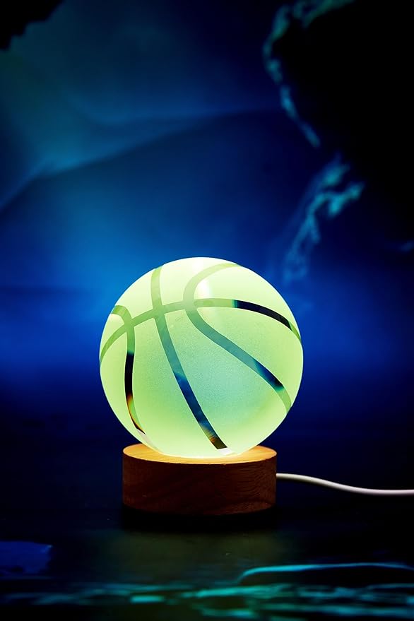 Basketball Crystal Ball Lamp,3.15 inch 3D K9 Crystal Ball Night Light with Wooden Base,Basketball Lamp Light, Gifts for Boys,16 Colors Change with Remote Control (K) - Bloomnest