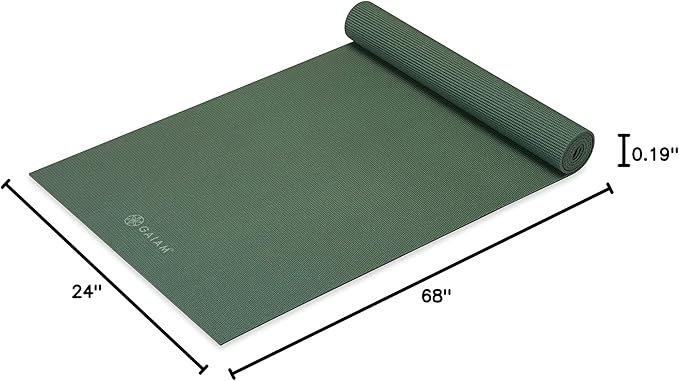 Gaiam Yoga Mat - Premium 5mm Solid Thick Non Slip Exercise & Fitness Mat for All Types of Yoga, Pilates & Floor Workouts (68" x 24" x 5mm) - Bloomnest