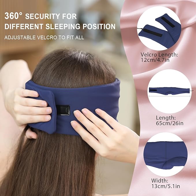 LC-dolida Sleep Mask with Bluetooth Headphones, Ice Silk Sleep Headphones with Bluetooth 5.4, Total Blackout Eye Mask for Sleeping, Sleep Soft Mask for Women Men, All Night Sleep, Travel(Navy) - Bloomnest
